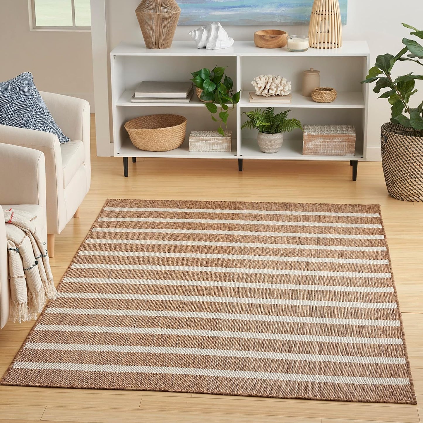 Nourison Home Positano Indoor/Outdoor Jute Ivory 5' x 7' Area Rug, Easy Cleaning, Non Shedding, Bed Room, Living Room, Dining Room, Deck, Backyard, Patio (5x7)
