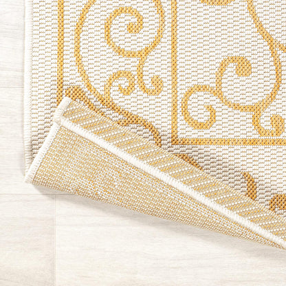 JONATHAN Y SMB106M-5 Charleston Vintage Filigree Textured Weave Indoor Outdoor Area Rug, Classic Traditional Easy-Cleaning,Bedroom,Kitchen,Backyard,Patio,Non Shedding, 5 X 8, Cream/Yellow