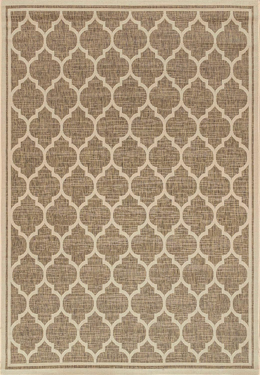 Eyely BMS109A-3 Santa Monica Trebol Moroccan Trellis Textured Weave Indoor/Outdoor Area Rug Coastal;Bohemian, Bedroom, Backyard, Patio, Easy-Cleaning, Non-Shedding, 3 X 5, Brown/Beige