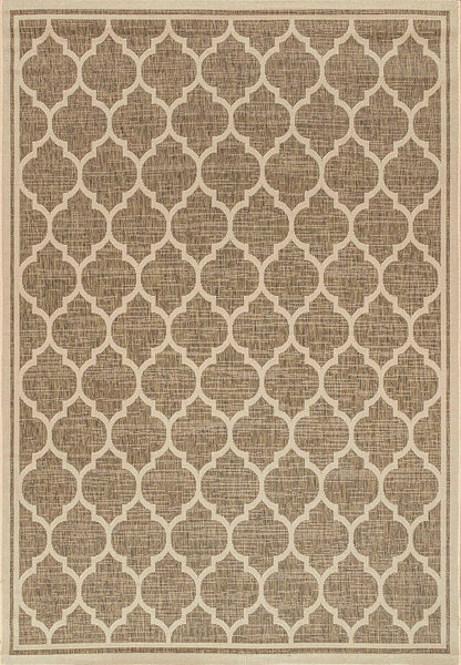 Eyely BMS109A-5 Santa Monica Trebol Moroccan Trellis Textured Weave Indoor/Outdoor Area Rug Coastal;Bohemian, Bedroom, Backyard, Patio, Easy-Cleaning, Non-Shedding, 5 X 8, Brown/Beige