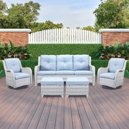 Outdoor Swivel Rcoker Patio Chairs - Outdoor Swivel Patio Chairs Set of 2 Wicker Chair Patio Furniture Sets with Covered Cushion for Porch Deck Balcony Garden, Baby Blue