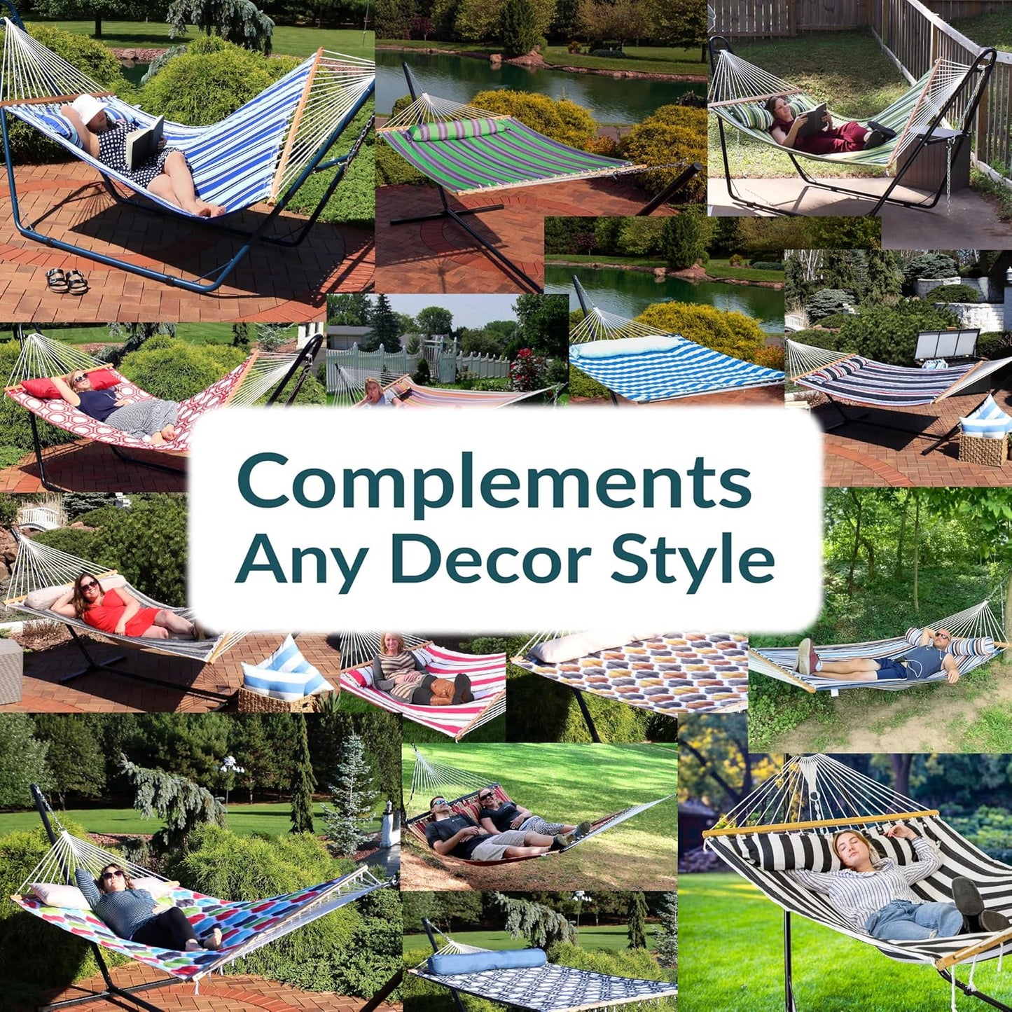 Sunnydaze Quilted Outdoor Hammock with Spreader Bars - Heavy-Duty 450-Pound Capacity Double Hammock for Outside - Black and White