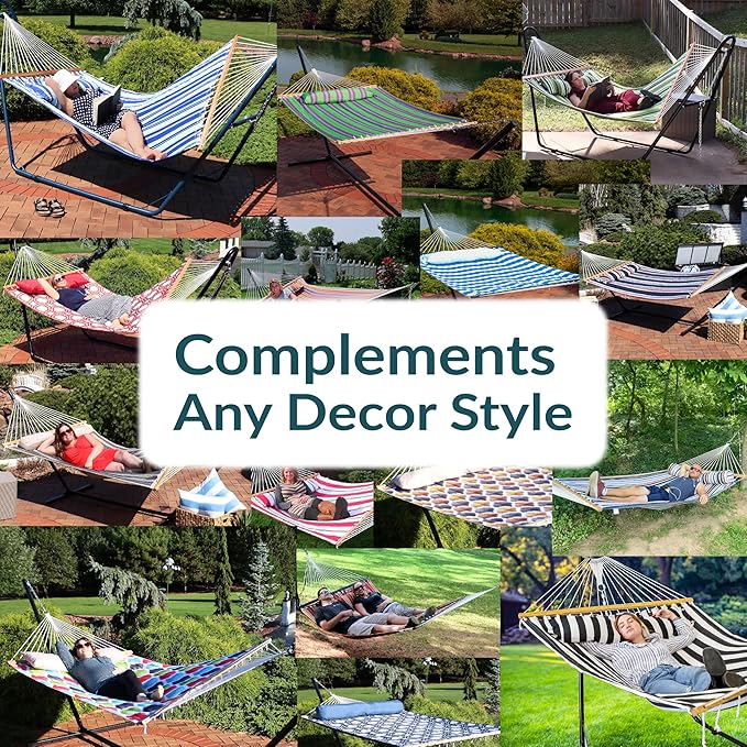 Sunnydaze Quilted Outdoor Hammock with Spreader Bars - Heavy-Duty 450-Pound Capacity Double Hammock for Outside - Catalina Beach