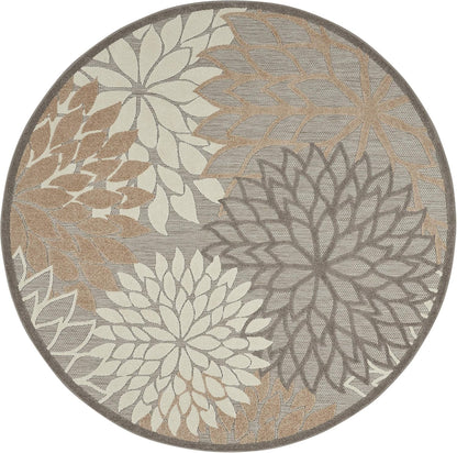 Nourison Aloha Indoor/Outdoor Area Rug 5'3", Natural, Round Tropical Botanical Easy-Cleaning Non Shedding Bed Room Living Room Dining Room Deck Backyard Patio