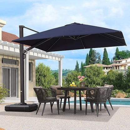 PURPLE LEAF 10 FT Square Patio Umbrella Large Outdoor Aluminum Offset Umbrella with 360-degree Rotation Cantilever Umbrella for Garden Deck Backyard Pool, Navy Blue