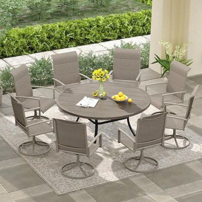 DIFY Patio Round Dining Table, 53" All Weather Round Outdoor Table with 1.57" Umbrella Hole for 8 Person, Perfect for Yard, Balcony and Lawn, Grey Wood-Like