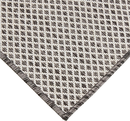 Nourison Courtyard Indoor/Outdoor Ivory Charcoal 3' x 5' Area Rug, Geometric, Easy Cleaning, Non Shedding, Bed Room, Living Room, Dining Room, Deck, Patio, Backyard (3x5)