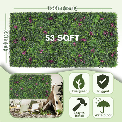 Greenery Grass Wall Boxwood Plant Roll: 60"x128"(53.5 SQFT) with UV Resistant Green Leaves Faux for Interior Panel, Greenery Backdrop,Garden and Indoor Outdoor Wall&Fence Covering Privacy