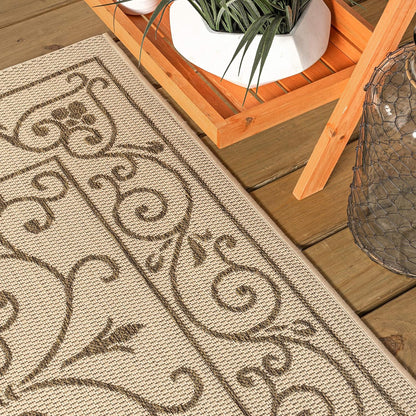 JONATHAN Y SMB106A-5R Charleston Vintage Filigree Textured Weave Indoor Outdoor Area Rug Classic Coastal Easy-Cleaning Bedroom Kitchen Backyard Patio Non Shedding, 5' Round, Beige/Brown