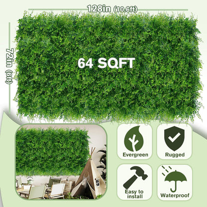 Greenery Faux Grass Wall Backdrop 72"x128" (64 SQFT) UV-Anti Artificial Green Boxwood Panel for Patio Balcony Privacy & Ivy Fence Covering Privacy, Garden, Backyard Wall Backdrop Decor