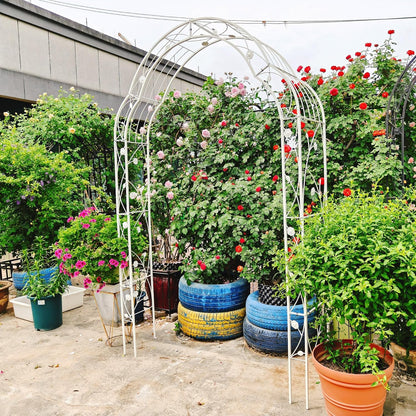 Metal Garden Arch 98.4" H Garden Arbor Trellis for Outdoor Climbing Plants Support Rose Lawn Tall Large Scale Event Arch(L, Cream White)