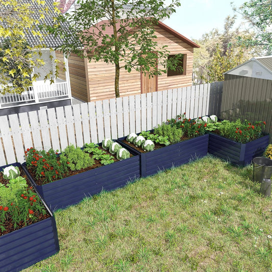 8x4x2 ft Outdoor Raised Garden Bed, Large Metal Planter Raised Beds, Planters for Outdoor Plants for Vegetables, Flowers, Herbs, Fruits, and Succulents.(4 Pcs,Blue)