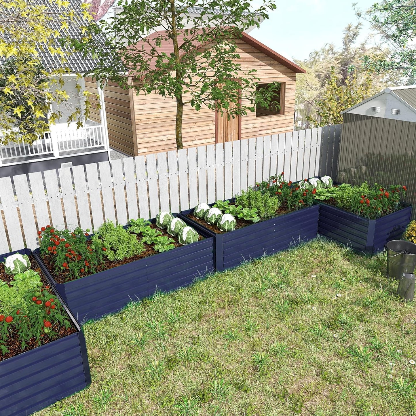 8x4x2 ft Outdoor Raised Garden Bed, Large Metal Planter Raised Beds, Planters for Outdoor Plants for Vegetables, Flowers, Herbs, Fruits, and Succulents.(2 Pcs,Blue)