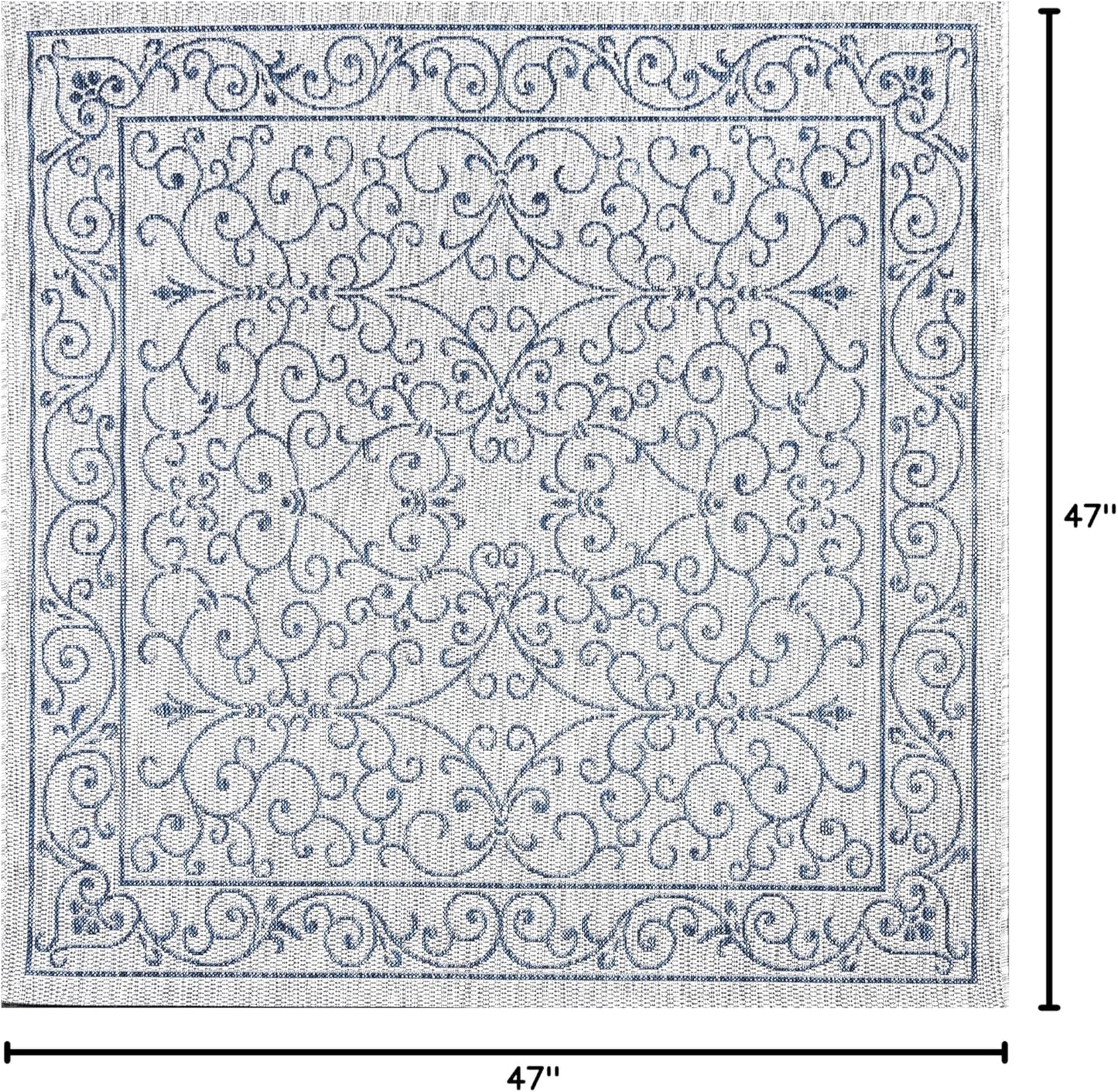 JONATHAN Y SMB106C-4SQ Charleston Vintage Filigree Textured Weave Gray/Navy 4' Square Indoor/Outdoor Area Rug, Pet Friendly, Non-Shedding, Stain Resistant, Easy-Cleaning for Backyard, Patio, Porch