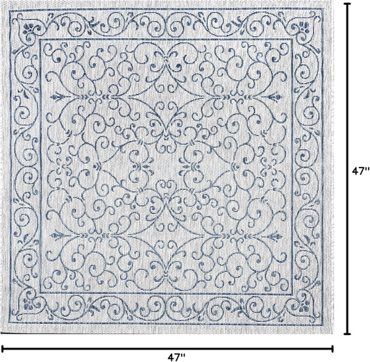 JONATHAN Y SMB106C-4SQ Charleston Vintage Filigree Textured Weave Gray/Navy 4' Square Indoor/Outdoor Area Rug, Pet Friendly, Non-Shedding, Stain Resistant, Easy-Cleaning for Backyard, Patio, Porch