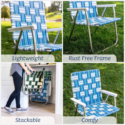 Lawn Chair USA Folding Aluminum Outdoor Patio Lawn Chair | Heavy-Duty Webbed Chairs for Camping, Sports, Beach, Yard & Tailgating | Lightweight Portable | Classic - Blue/Silver