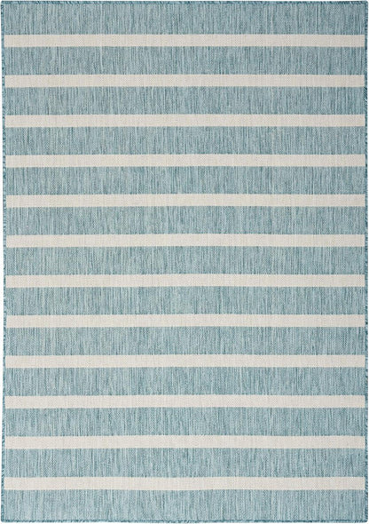 Nourison Home Positano Indoor/Outdoor Aqua Ivory 7' x 10' Area -Rug, Easy -Cleaning, Non Shedding, Bed Room, Living Room, Dining Room, Deck, Backyard, Patio (7x10)