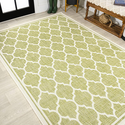 Eyely BMS109G-8 Santa Monica Trebol Moroccan Trellis Textured Weave Indoor/Outdoor Area Rug Coastal;Bohemian, Bedroom, Backyard, Patio, Easy-Cleaning, Non-Shedding, 8 X 10, Green/Cream