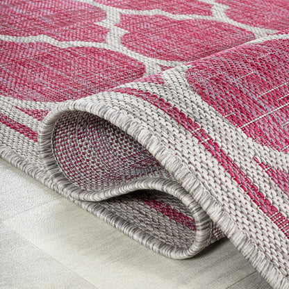 Eyely BMS109H-5R Santa Monica Trebol Moroccan Trellis Textured Weave Indoor/Outdoor Area Rug Coastal;Bohemian, Bedroom, Backyard, Patio, Easy-Cleaning, Non-Shedding, 5' Round, Fuchsia/Light Gray