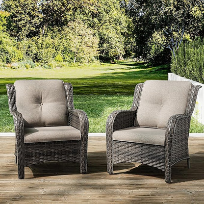 Joyside Outdoor Wicker Chair Rattan Patio Dining Chairs Set of 2 PE Wicker Patio Chairs with 4inch Seat Cushions Outdoor Patio Seating Chair for Garden(Mixed Grey/Beige)