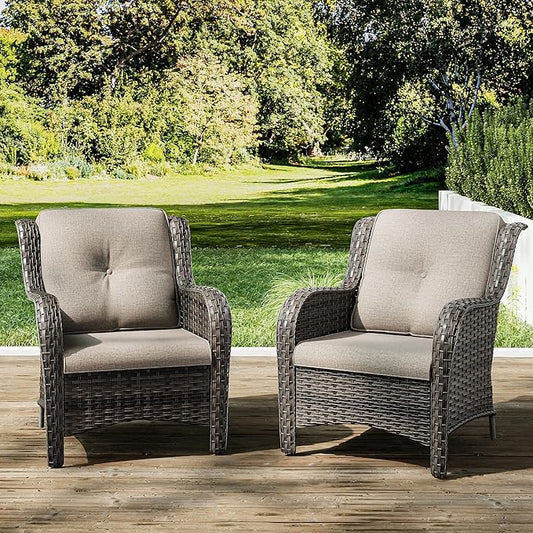 Joyside Outdoor Wicker Chair Rattan Patio Dining Chairs Set of 2 PE Wicker Patio Chairs with 4inch Seat Cushions Outdoor Patio Seating Chair for Garden(Mixed Grey/Beige)