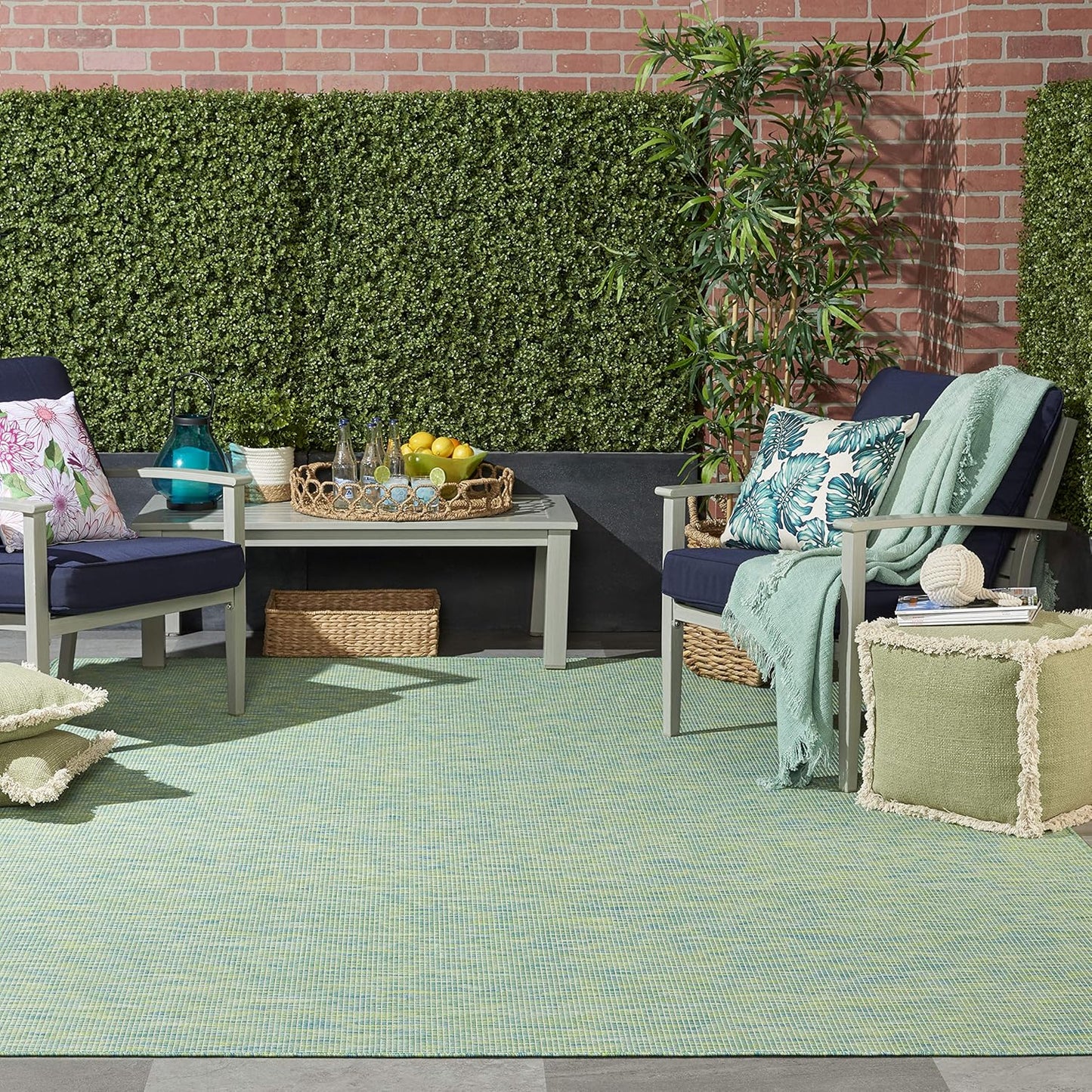 Nourison Positano Indoor/Outdoor Blue/Green 5' x 7' Area Rug, Easy Cleaning, Non Shedding, Bed Room, Living Room, Dining Room, Backyard, Deck, Patio (5x7)