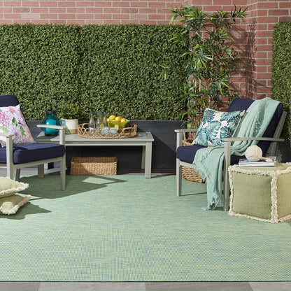 Nourison Positano Indoor/Outdoor Blue/Green 8' x 10' Area Rug, Easy Cleaning, Non Shedding, Bed Room, Living Room, Dining Room, Backyard, Deck, Patio (8x10)