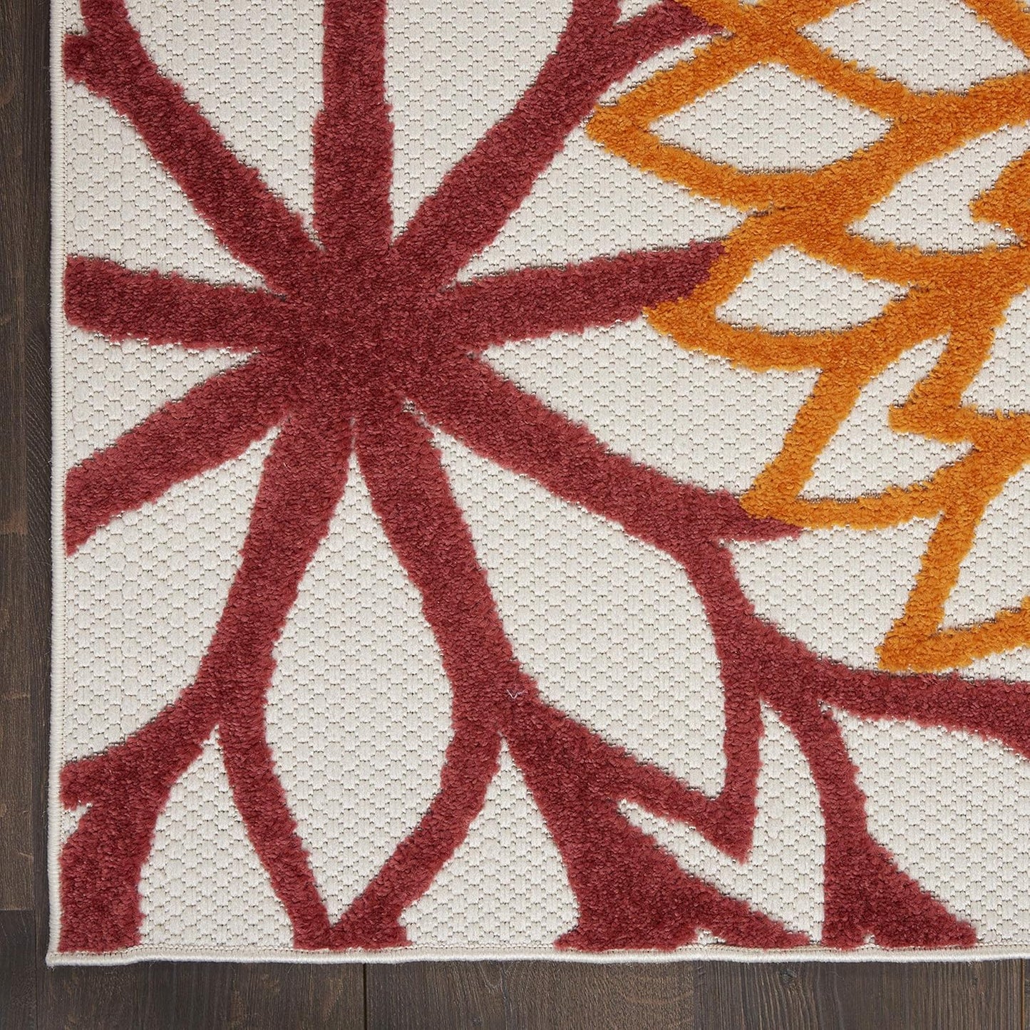 Nourison Aloha Indoor/Outdoor Red Multi Colored 3'6" x 5'6" Area Rug, Tropical, Botanical, Easy Cleaning, Non Shedding, Bed Room, Living Room, Dining Room, Deck, Backyard, Patio (3x5)