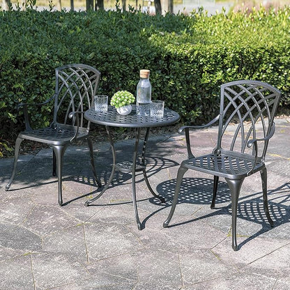 NUU GARDEN Bistro Set 3 Piece Outdoor All Weather Cast Aluminum Patio Bistro Set Patio Table and Chairs Set of 2 with Umbrella Hole for Backyard, Balcony, Front Porch, Lawn, Black