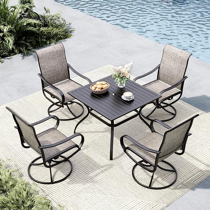 MFSTUDIO Patio Table and Chairs Set, Outdoor Dining Set for 4 with Umbrella Hole, 5 Piece Patio Furniture Set for Deck/Backyard/Poolside/Garden