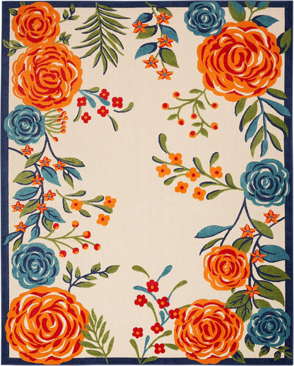 Nourison Home Aloha Indoor/Outdoor Modern Multicolor 5'3" x 7'5" Area Rug, Easy Cleaning, Non Shedding, Bed Room, Living Room, Dining Room, Kitchen (5x7)