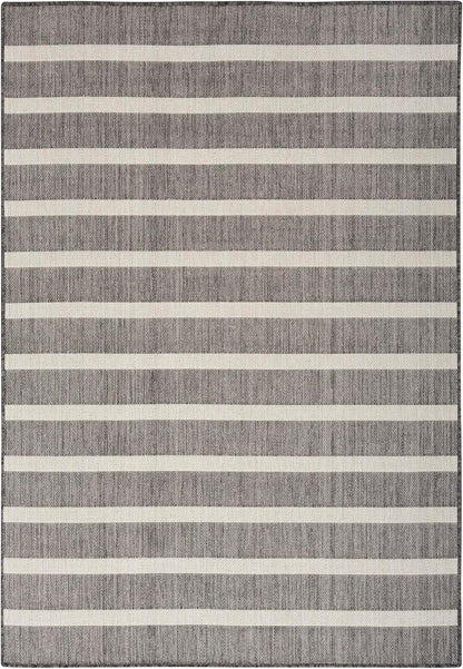 Nourison Home Positano 7' x 10' Indoor/Outdoor Charcoal Striped Area Rug, Easy Cleaning, Non Shedding, Bedroom, Living Room, Dining Room, Deck, Backyard, Patio