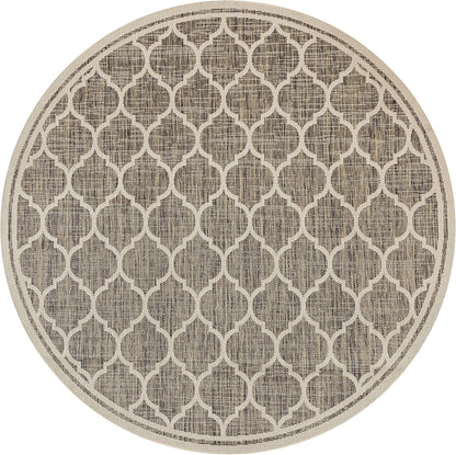 Eyely BMS109A-5R Santa Monica Trebol Moroccan Trellis Textured Weave Indoor/Outdoor Area Rug Coastal;Bohemian, Bedroom, Backyard, Patio, Easy-Cleaning, Non-Shedding, 5' Round, Brown/Beige