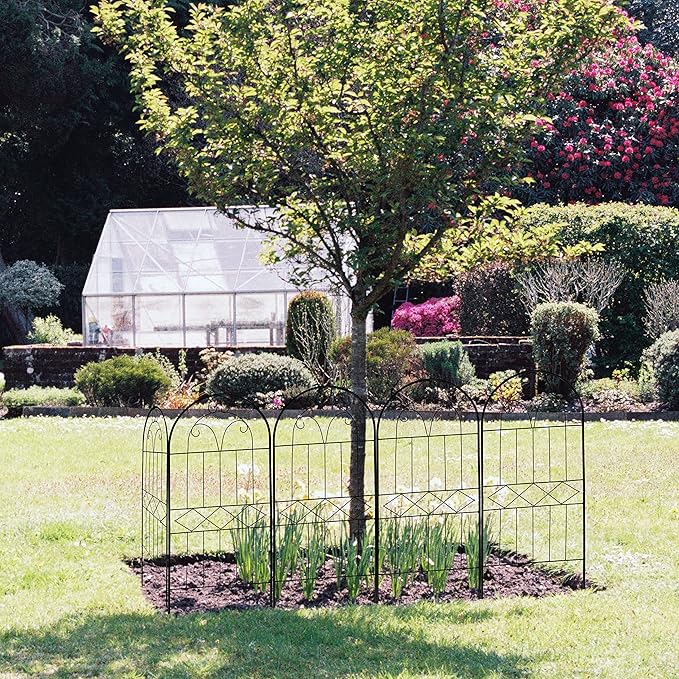 Decorative Garden Fence 10 Pack, 30in (H) x 10ft (L) Rustproof Metal Wire Animal Barrier, Arched Flower Edging Border Fencing Panel for Dog, Yard, Patio, Outdoor, Decor