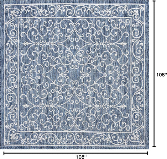JONATHAN Y SMB106D-9SQ Charleston Vintage Filigree Textured Weave Navy/Gray 9' Square Indoor/Outdoor Area Rug, Pet Friendly, Non-Shedding, Stain Resistant, Easy-Cleaning for Backyard, Patio, Porch