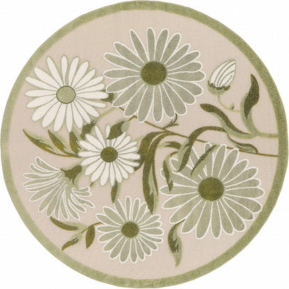 Nourison Home Aloha Indoor/Outdoor Ivory Green 5'3" x Round Area Rug, Easy-Cleaning, Non Shedding, Bed Room, Living Room, Dining Room, Backyard, Patio, Deck (5 Round)