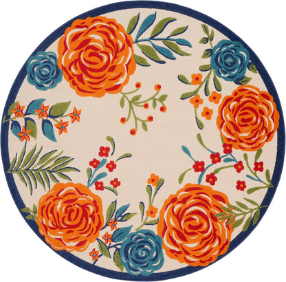 Nourison Home Aloha Indoor/Outdoor Multicolor 7’10” x Round Area Rug, Easy-Cleaning, Non Shedding, Bed Room, Living Room, Dining Room, Backyard, Deck, Patio (8 Round)