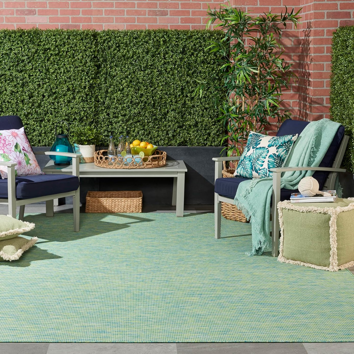 Nourison Positano Indoor/Outdoor Blue/Green 9' x 12' Area Rug, Easy Cleaning, Non Shedding, Bed Room, Living Room, Dining Room, Backyard, Deck, Patio (9x12)