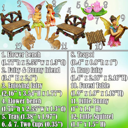 Mood Lab Fairy Garden - Miniature Figurines & Accessories Starter Kit - Fairy Garden Set of 12 pcs - Outdoor or House Decor