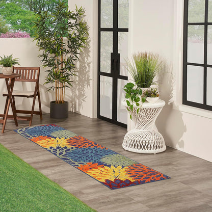 Nourison Home Aloha Indoor/Outdoor Modern Navy Multicolor 2'3" x 8' Area Rug, Easy Cleaning, Non Shedding, Bed Room, Living Room, Dining Room, Backyard, Deck, Patio (2x8)