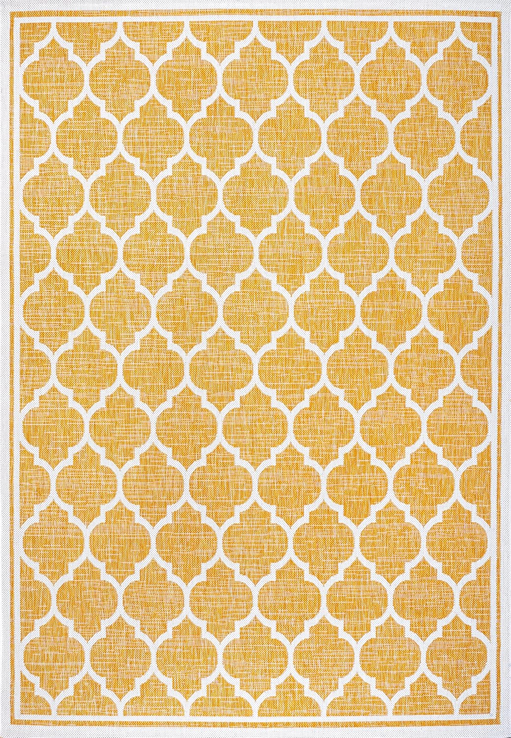 Eyely BMS109F-3 Santa Monica Trebol Moroccan Trellis Textured Weave Indoor/Outdoor Area Rug Coastal;Bohemian, Bedroom, Backyard, Patio, Easy-Cleaning, Non-Shedding, 3 X 5, Yellow/Cream