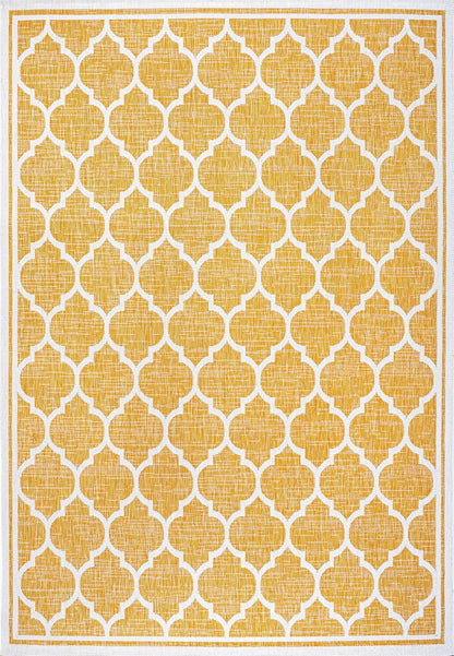 Eyely BMS109F-8 Santa Monica Trebol Moroccan Trellis Textured Weave Indoor/Outdoor Area Rug Coastal;Bohemian, Bedroom, Backyard, Patio, Easy-Cleaning, Non-Shedding, 8 X 10, Yellow/Cream