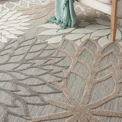 Nourison Aloha Indoor/Outdoor Area Rug 7’10”, Natural, Round Tropical Botanical Easy -Cleaning Non Shedding Bed Room Living Room Dining Room Deck Backyard Patio