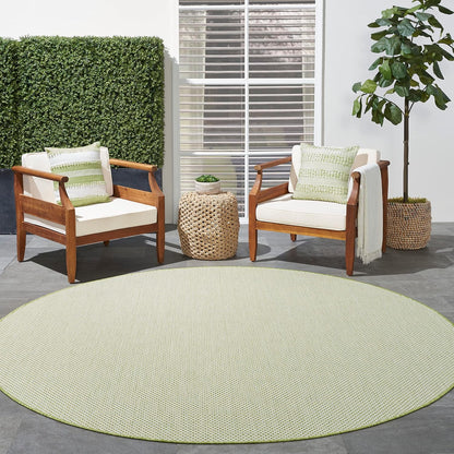 Nourison Home Courtyard Indoor/Outdoor Ivory Green 6' x Round Area Rug, Easy Cleaning, Non Shedding, Bed Room, Living Room, Dining Room, Backyard, Deck, Patio (6 Round)