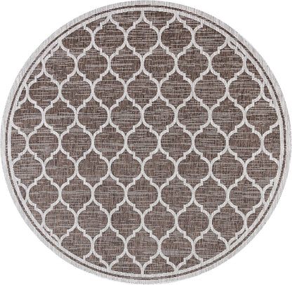 Eyely BMS109B-5R Santa Monica Trebol Moroccan Trellis Textured Weave Indoor/Outdoor Area Rug Coastal;Bohemian, Bedroom, Backyard, Patio, Easy-Cleaning, Non-Shedding, 5' Round, Espresso/Taupe