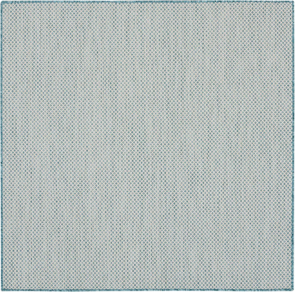 Nourison Home Courtyard Indoor/Outdoor Ivory/Aqua 5' x Square Area Rug, Easy Cleaning, Non Shedding, Bed Room, Living Room, Dining Room, Backyard, Deck, Patio (5 Square)