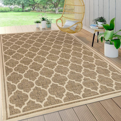 Eyely BMS109A-14 Santa Monica Trebol Moroccan Trellis Textured Weave, Pet Friendly, Non-Shedding, Stain Resistant, Easy-Cleaning, Brown/Beige, 10 ft. x 14 ft., Indoor/Outdoor, Area Rug