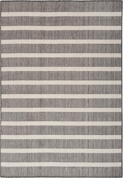 Nourison Home Positano Indoor/Outdoor Charcoal Ivory 5' x 7' Area Rug, Easy Cleaning, Non Shedding, Bed Room, Living Room, Dining Room, Deck, Backyard, Patio (5x7)