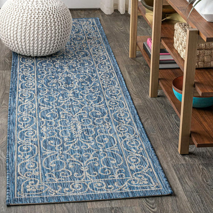 JONATHAN Y SMB106D-28 Charleston Vintage Filigree Textured Weave Indoor/Outdoor Navy/Gray 2 ft. x 8 ft. Runner Rug, Classic,Easy Cleaning,HighTraffic,LivingRoom,Backyard, Non Shedding