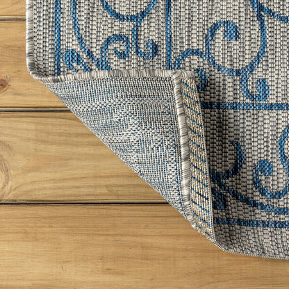 JONATHAN Y SMB106C-5R Charleston Vintage Filigree Textured Weave Indoor Outdoor Area Rug Classic Coastal Easy-Cleaning Bedroom Kitchen Backyard Patio Non Shedding, 5' Round, Gray/Navy